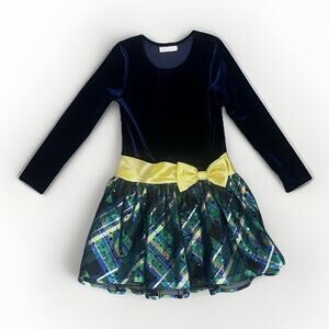Bonnie Jean Dress Girls Sz 4-5 Holiday Christmas Drop Waist Blue Velvet Plaid